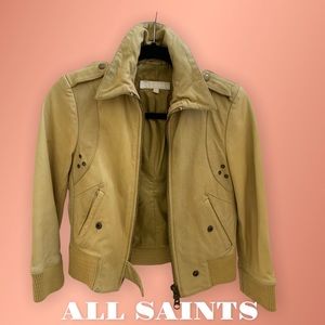 AlLL SAINTS LEATHER YELLOW jacket< plz look at pics for imperfections>